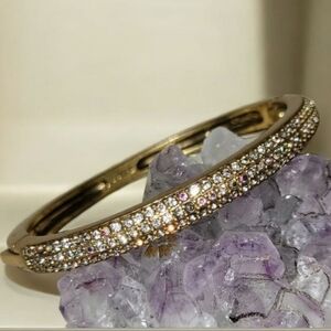 J. Crew Aurora Borealis Sparkle Rhinestone Yellow Gold Tone Hinged Bracelet